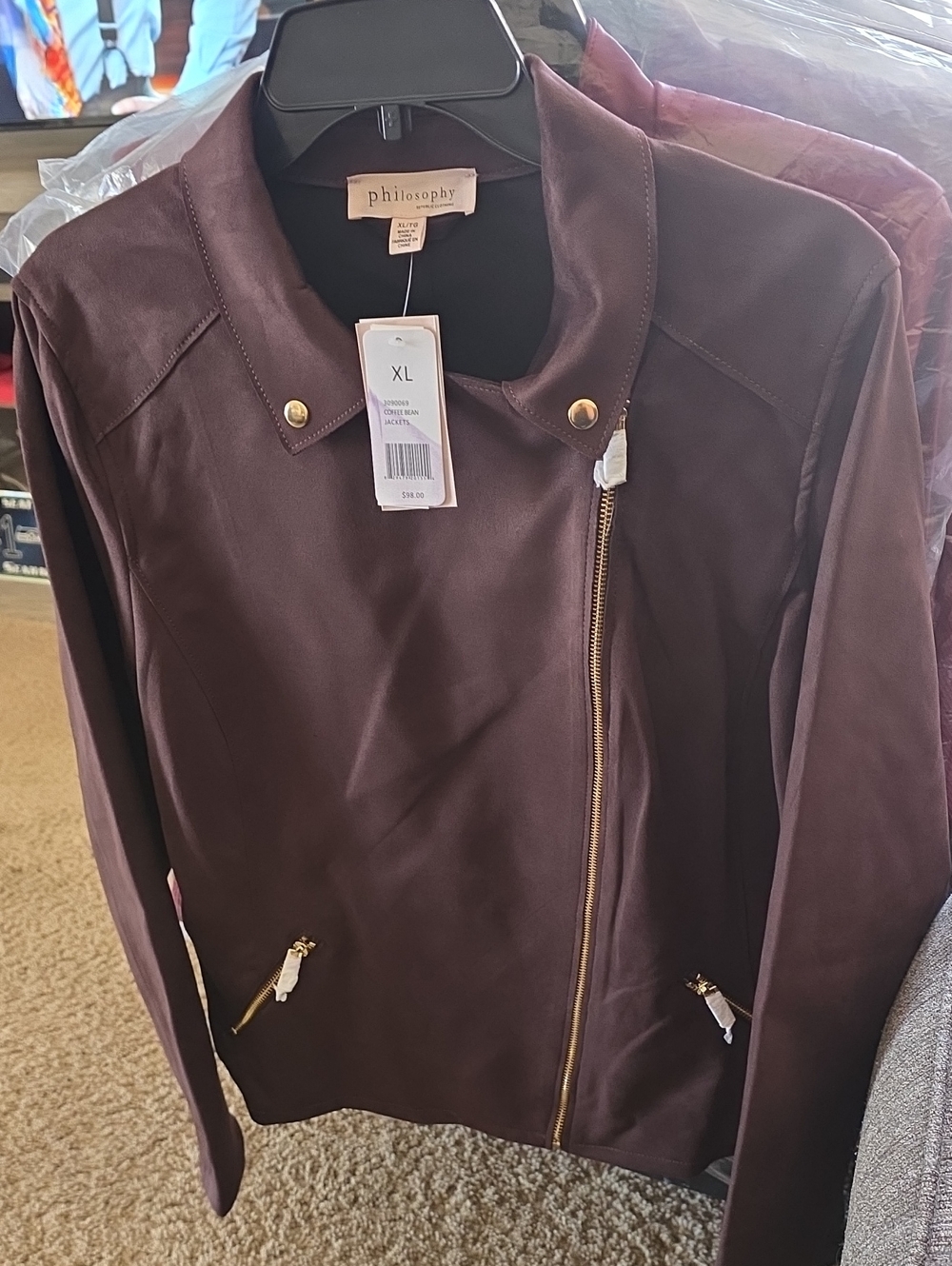 Philosophy Dark BROWN Moto-Style Jacket with Gold Hardware